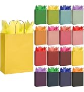 BLEWINDZ 32Pcs Kraft Paper Gift Bags Set, 16 Colored Party Favor Bags with Handles, 16 Sheets Tis...