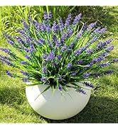 AmberFun 16 Bundles Artificial Plants Outdoor, UV Resistant Fake Lavender & Monkey Grass, Realist...
