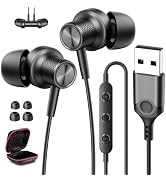 AIAUXAI USB Earbuds Wired Headphones with Microphone for PC Computer,USB-A | Wired USB Headset in...