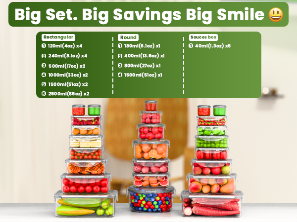 Food Storage Containers size small to large