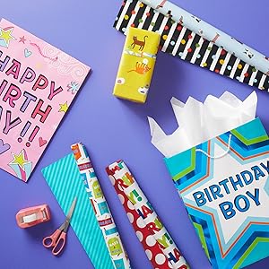 Birthday gift bags for boys and girls, cat wrapping paper