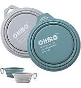 OHMO Collapsible Dog Bowl(2 Pack, 12oz/400ml, LightBlue&Ash) Premium Silicone Pet Water Bowls for...