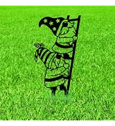 WADORN Funny Climbing Ladder Gnomes Metal Decorative Garden Stakes, Black Gnome Theme Outdoor Sta...