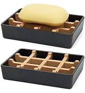Bamboo Soap Dishes for Shower Wooden Soap Bar Holder for Bathroom Soap Tray Easy to Clean, Durabl...