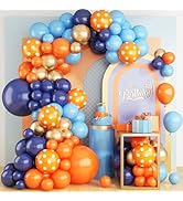 Blue and Orange Balloons Arch Kit, 108 Pcs Orange and Navy Blue Balloon Garland Kit with Metallic...