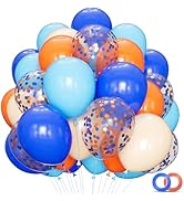 68Pcs Blue and Orange Balloons 12 Inch Nude Color Deep Light Blue Balloon for Birthday Party Deco...