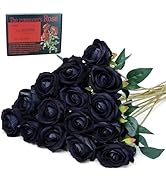 SITUMEIZI 15PCS Black Roses Artificial Silk Flowers Fake Roses Bouquet with Long Stem Real Touch ...