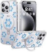 CASEKOO Blue Flowers for iPhone 16 Pro Max Case with Magnetic Ring Stand [Compatible with MagSafe...