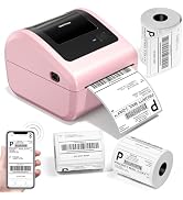 Omezizy Bluetooth Shipping Label Printer with 3 Roll Labels, D450BT Pink Thermal Label Printer 4x...