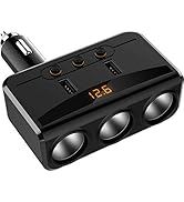 Car Charger with Dual USB, 3 Cigarette Lighter Sockets,Adapter with Voltmeter Monitor fit for 12V...