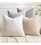 Cozoomy Set of 4 Decorative Throw Pillow Covers 18x18 Inch Boho Corduroy Pillow Covers for Bed Co...