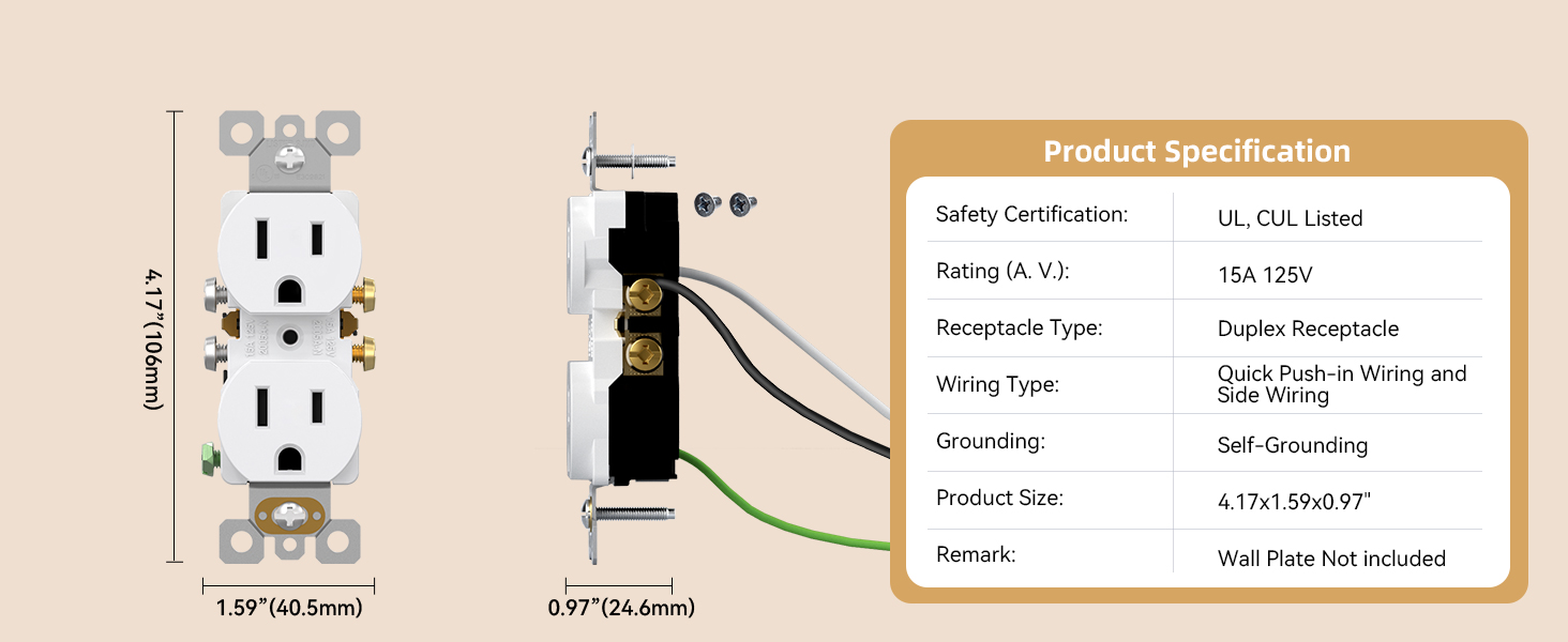 AIDA RESIDENTIAL GRADE 15A DUPLEX OUTLET