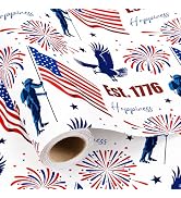 Burymento 4th of July Wrapping Paper - 17in x 16.4ft, Independence Day Gift Wrap with American Fl...