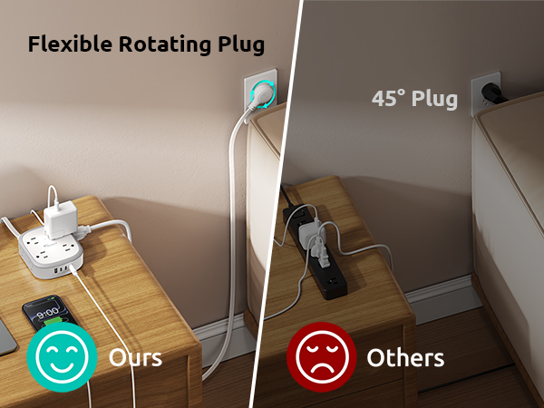 360° Rotating Flat Plug Power Strip
