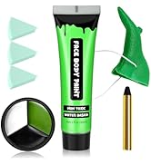 AIUEO 7PCS Green Face Paint with Fake Nose White Black Face Body Paint, Halloween Makeup Kit for ...