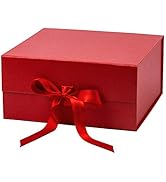 WRAPAHOLIC 2Pcs Red Gift Box with Satin Ribbon, 8x8x4 Inches Collapsible Gift Box with Magnetic C...