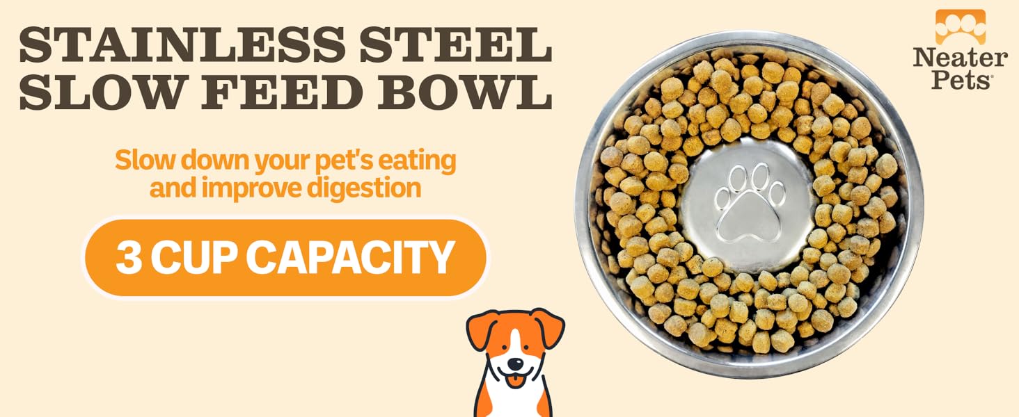 Stainless Steel Slow Feed Bowl, 3 Cup Capacity