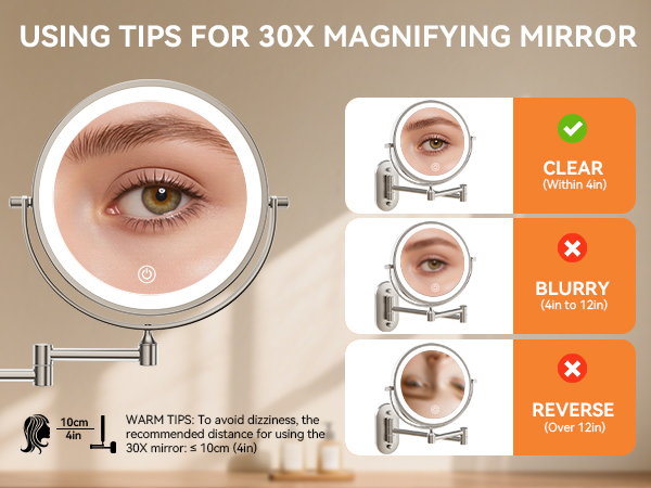30X magnifcation within 4in for precise facial grooming
