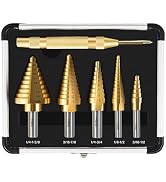 ROGAPER Step Drill Bit Set, 6 Pcs Titanium High Speed Steel Step Drill Bits with Extra Automotive...