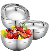Offiper Stainless Steel Bowls, 4 Pack 5.9in 20.6oz 610ml Medium SUS304 Double Wall Insulated Stac...