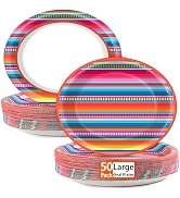 50 PCS Mexican Fiesta Party Decorations Fiesta Oval Paper Plates 11" Large Disposable Mexican Flo...