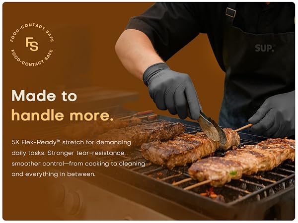 5X Flex-ReadY stretch for daily tasks tear-resistance smoother control cooking to cleaning
