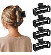 4 Pack Extra Large Matte Black Rectangle Claw Clips for Thick Long Hair | Oversized open-frame ha...