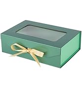 PLINJOY Green Gift Box for Presents with Ribbon 10.8x7.5x3.5 Inches Clear Gift Box with Window Ma...