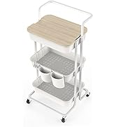 DTK 3 Tier Utility Rolling Cart with Cover Board, Storage Cart with Handle and Locking Wheels Kit...
