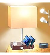 Dott Arts Bedside Lamp for Bedroom, Fully Dimmable Table Lamp with USB Ports, Small Table Lamps w...