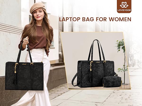 laptop bag tote purses women messenger work leather computer compartment 15.6 inch large handbag