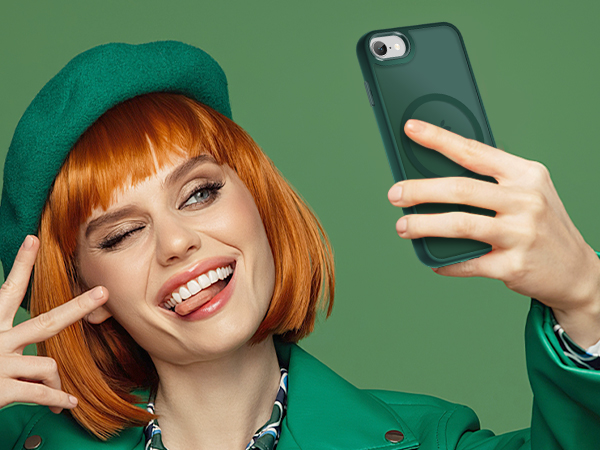 a green matte case, elegant, stylish, attractive