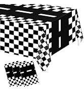 mwellewm 3 Pcs Checkered Race Car Table Cloth Plastic Checkered Tablecloth Disposable Black and W...