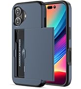 Jiunai for iPhone 16 Case Card Holder Wallet for 2 Cards Slide Cover Hidden Pocket IDs Credit Car...