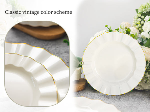 gold plastic plates and silverware