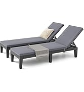 DWVO Outdoor Chaise Lounge with Cushion, Patio Chaise Lounge Chair Set of 2 w/ 5-Level Backrest, ...
