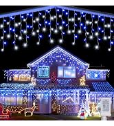 Joomer Christmas Icicle Lights, 32Ft 8 Modes Waterproof Christmas Icicle String Lights Outdoor Co...