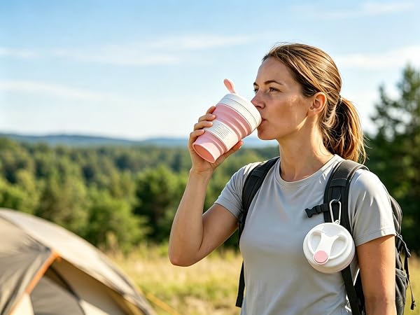 Silicone Coffee Cup with Straw Collapsible Cups for Traveling Lightweight Folding