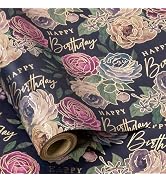 RUSPEPA Birthday Wrapping Paper for Women, 17 in x 16.4 ft, Mini Roll, Vintage Flower Wrapping Pa...