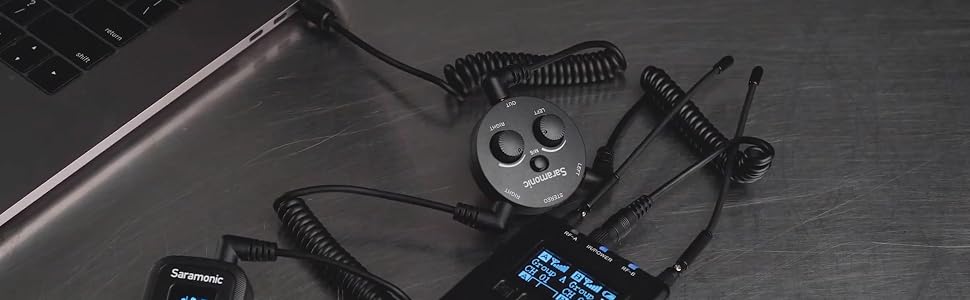 AX1 Mixer with 2x Wireless Systems Plugged into Computer