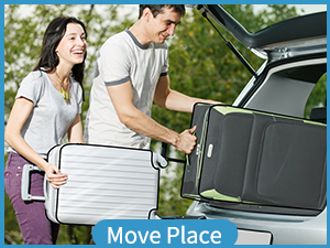 a couple packing a car with luggage