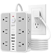 6FT/ 2400J Surge Protector Power Strip with 12 Outlets & 6 USB (3 USB C) | 1.7" Wide-Spaced Outle...