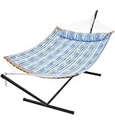 SUPERJARE Hammock with Stand, 2 Person Heavy Duty Hammock Frame, Detachable Pillow & Strong Curve...