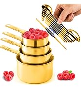 Sinnlicht 13pcs Gold Stainless Steel Measuring Cups and Spoons Set, 8 Double-Sided Magnetic Measu...