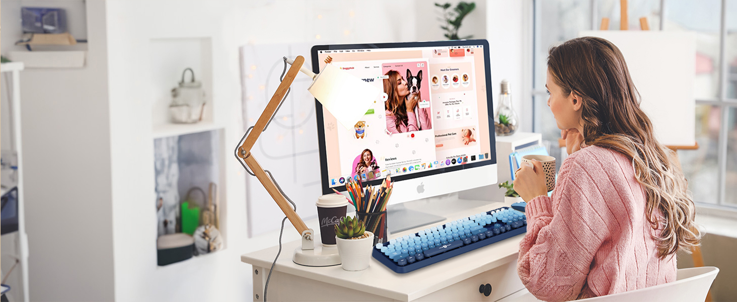 blue wireless keyboard and mouse combo