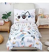 PERFEMET Toddler Bedding Kids 4 Pieces Bed in A Bag for Boys Cars Printed Microfiber Toddler Comf...