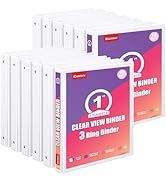 Comix Durable 1 Inch 3 Ring Binder with Clear Cover, 1" Round View Binder with 2 Interior Pockets...