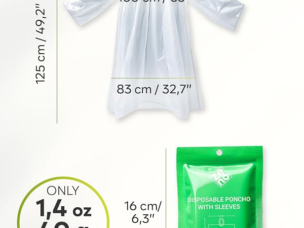 Disposable Rain Ponchos for Adults - Clear Ponchos with Sleeves, Hood, Compact, Clear, for Emergency