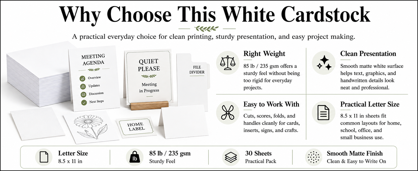 White cardstock paper for printing, crafts, labels and school projects