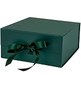 WRAPAHOLIC 2Pcs Green Gift Box with Satin Ribbon, 8x8x4 Inches Collapsible Gift Box with Magnetic...